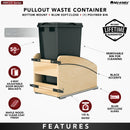 REV A SHELF : Single Black 50 Qt. Craftsman Collection Solid Maple Bottom Mount Pullout Waste Container w/ Black Accents, (1) Lid and BLUM Soft-Close Slides