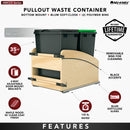 REV A SHELF : Double Black 35 Qt. Craftsman Collection Solid Maple Bottom Mount Pullout Waste Container w/ Black Accents, (2) Lids and BLUM Soft-Close Slides