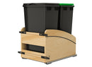 REV A SHELF : Double Black 50 Qt. Craftsman Collection Solid Maple Bottom Mount Pullout Waste Container w/ Black Accents, (2) Lids and BLUM Soft-Close Slides