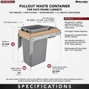 REV A SHELF : Wood Top Mount Pullout Waste Container w/ Soft-Close