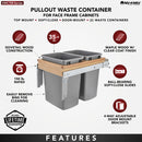 REV A SHELF : Wood Top Mount Pullout Waste Container w/ Soft-Close