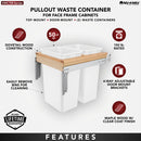 REV A SHELF : Wood Top Mount Pullout Double Waste Container For Full-Height Cabinets