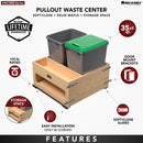 REV A SHELF : Wood Bottom Mount Pullout Waste Container with Storage w/ Soft-Close