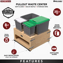 REV A SHELF : Wood Bottom Mount Pullout Waste Container with Storage w/ Soft-Close