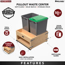 REV A SHELF : Wood Bottom Mount Pullout Waste Container with Storage w/ Soft-Close