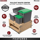 REV A SHELF : Wood Bottom Mount Pullout Waste Container with Storage w/ Soft-Close
