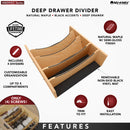 REV A SHELF : Craftsman Collection Solid Maple Adjustable Deep Drawer Divider Insert w/ Black Accents for 21”-24” Base Cabinet Drawers