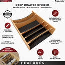 REV A SHELF : Craftsman Collection Solid Maple Adjustable Deep Drawer Divider Insert w/ Black Accents for 27”-30” Base Cabinet Drawers