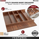 REV A SHELF : Walnut Trim-to-Fit Shallow Utensil Drawer Insert Organizer