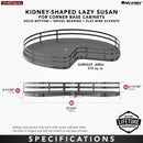 REV A SHELF : 28" Orion Gray Solid Bottom Kidney-Shaped Lazy Susan for Corner Base Cabinet w/ Swivel Bearing