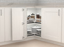 REV A SHELF : 28" Gray Solid Bottom Kidney-Shaped Lazy Susan for Corner Base Cabinet w/ Swivel Bearing