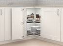 REV A SHELF : 28" Gray Solid Bottom Kidney-Shaped Lazy Susan for Corner Base Cabinet w/ Swivel Bearing