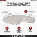REV A SHELF : Solid Surface Kidney-Shaped Lazy Susan for Corner Base Cabinet w/ Swivel Bearing