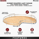 REV A SHELF : Solid Surface Kidney-Shaped Lazy Susan for Corner Base Cabinet w/ Swivel Bearing