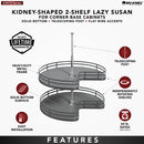 REV A SHELF : 28" Orion Gray Solid Bottom 2-Shelf Kidney-Shaped Lazy Susan for Corner Base Cabinet