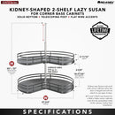 REV A SHELF : 28" Orion Gray Solid Bottom 2-Shelf Kidney-Shaped Lazy Susan for Corner Base Cabinet