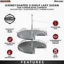 REV A SHELF : 28" Gray Solid Bottom 2-Shelf Kidney-Shaped Lazy Susan for Corner Base Cabinet