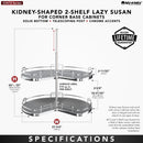 REV A SHELF : 28" Gray Solid Bottom 2-Shelf Kidney-Shaped Lazy Susan for Corner Base Cabinet