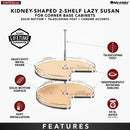 REV A SHELF : 28" Maple Solid Bottom 2-Shelf Kidney-Shaped Lazy Susan for Corner Base Cabinet