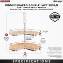 REV A SHELF : 28" Maple Solid Bottom 2-Shelf Kidney-Shaped Lazy Susan for Corner Base Cabinet