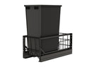REV A SHELF : Aluminum Single Black 50 Qt. Pullout Waste Container w/ Soft-Close for 15" Base Cabinets