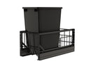 REV A SHELF : Aluminum Single Black 35 Qt. Pullout Waste Container w/ Soft-Close for 15" Base Cabinets