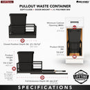 REV A SHELF : Aluminum Single Black 35 Qt. Pullout Waste Container w/ Soft-Close for 15" Base Cabinets