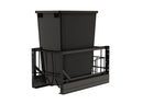 REV A SHELF : Aluminum Single Black 35 Qt. Pullout Waste Container w/ Soft-Close for 15" Reduced Depth Base Cabinets