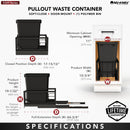 REV A SHELF : Aluminum Single Black 35 Qt. Pullout Waste Container w/ Soft-Close for 15" Reduced Depth Base Cabinets