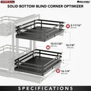 REV A SHELF : Orion Gray Two-Tier Elite Optimizer w/ Soft-Close Slides for 15" Blind Corner Cabinet Openings