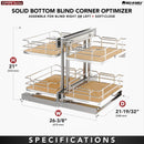 REV A SHELF : Maple Two-Tier Elite Optimizer w/ Soft-Close Slides for 15" Blind Corner Cabinet Openings