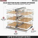 REV A SHELF : Maple Three-Tier Elite Optimizer w/ Soft-Close Slides for 15" Blind Corner Cabinet Openings