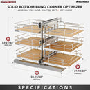 REV A SHELF : Maple Three-Tier Elite Optimizer w/ Soft-Close Slides for 18" Blind Corner Cabinet Openings