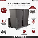 REV A SHELF : Steel Bottom Mount Double Pullout Waste Container w/ Soft-Close