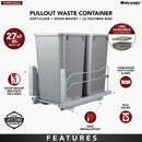 REV A SHELF : Steel Bottom Mount Double Pullout Waste Container w/ Soft-Close