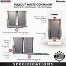 REV A SHELF : Steel Bottom Mount Double Pullout Waste Container w/ Soft-Close