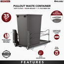 REV A SHELF : Steel Bottom Mount Pullout Waste Container w/ Soft-Close