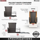 REV A SHELF : Steel Bottom Mount Pullout Waste Container w/ Soft-Close