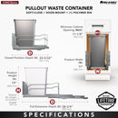 REV A SHELF : Steel Bottom Mount Pullout Waste Container w/ Soft-Close