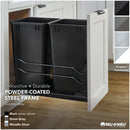 REV A SHELF : Steel Single Black 35 Qt. Bottom Mount Pullout Waste Container w/ Soft-Close for 15" Base Cabinets