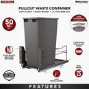 REV A SHELF : Steel Bottom Mount Pullout Waste Container for Full-Height Cabinets w/ Soft-Close
