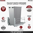 REV A SHELF : Steel Bottom Mount Pullout Waste Container for Full-Height Cabinets w/ Soft-Close
