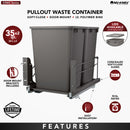 REV A SHELF : Steel Bottom Mount Double Pullout Waste Container w/ Soft-Close