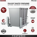 REV A SHELF : Steel Bottom Mount Double Pullout Waste Container w/ Soft-Close