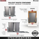REV A SHELF : Steel Bottom Mount Double Pullout Waste Container w/ Soft-Close
