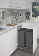 REV A SHELF : Steel Bottom Mount Double Pullout Waste Container for Full-Height Cabinets w/ Soft-Close