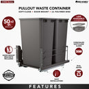 REV A SHELF : Steel Bottom Mount Double Pullout Waste Container for Full-Height Cabinets w/ Soft-Close