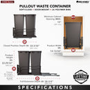 REV A SHELF : Steel Bottom Mount Double Pullout Waste Container for Full-Height Cabinets w/ Soft-Close