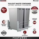 REV A SHELF : Steel Bottom Mount Double Pullout Waste Container for Full-Height Cabinets w/ Soft-Close