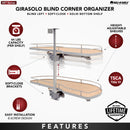 REV A SHELF : Two-Tier Maple Solid Bottom Girasolo for Right Opening/Blind Left Corner Cabinet - 18" Opening